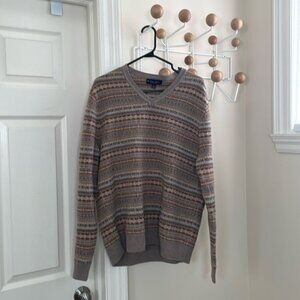 Brooks Brothers Lambs Wool V Neck Sweater Top Aztec Design